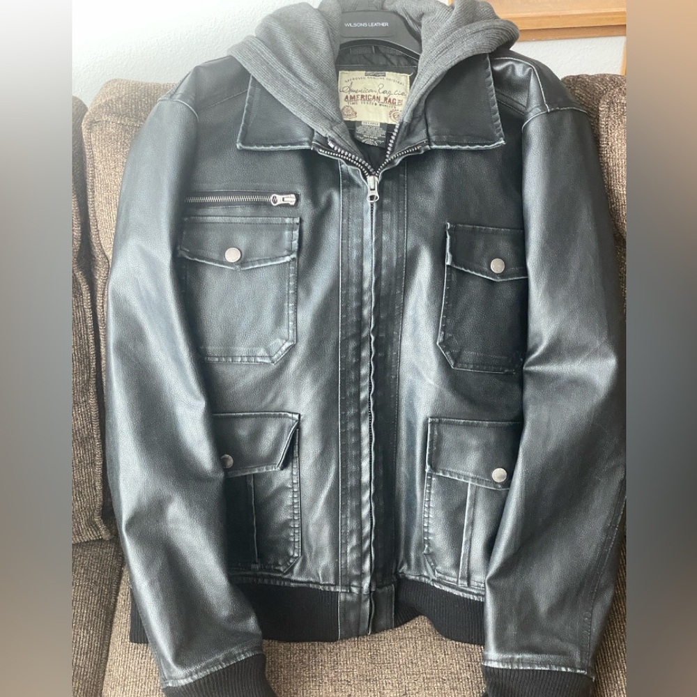 American Rag Faux Leather Jacket/Hoodie. EXCELLENT CONDITION!